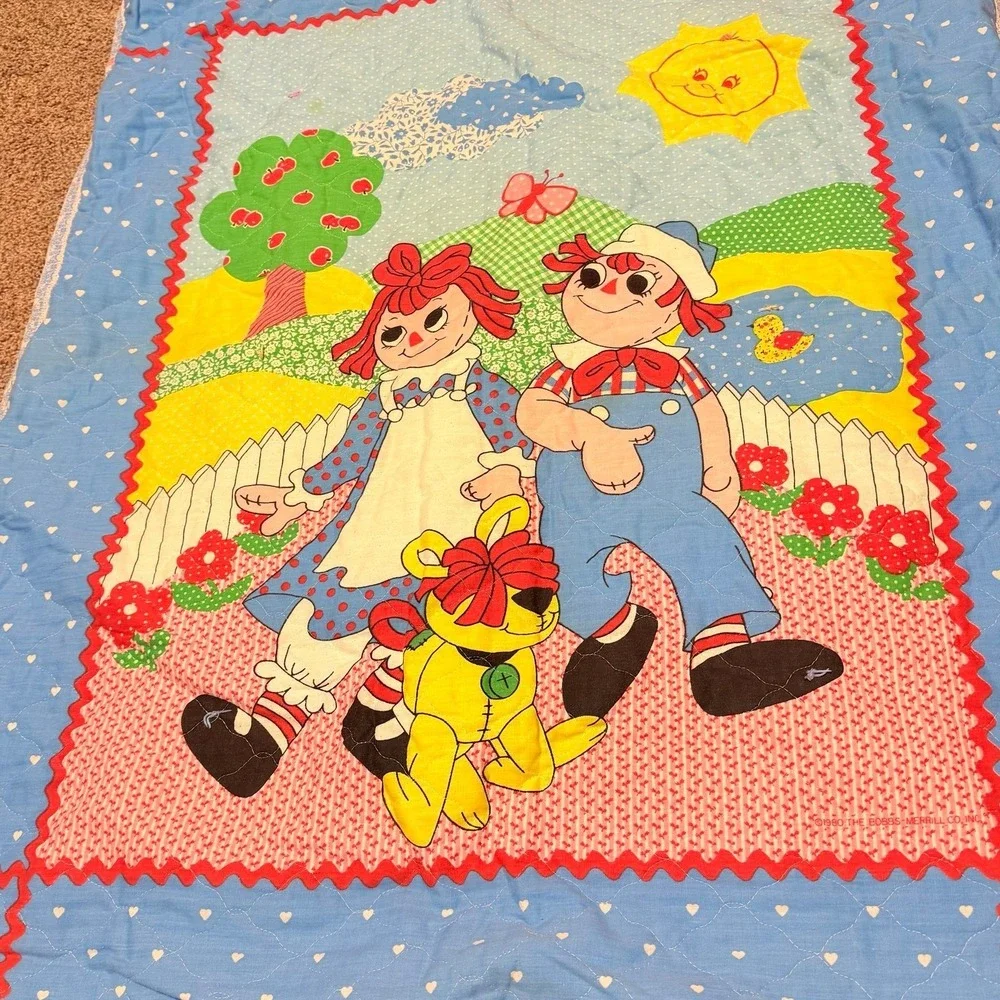 Vintage‎ 1980 Raggedy Ann & Andy Baby Quilt Blanket 1980 Boss Merrill